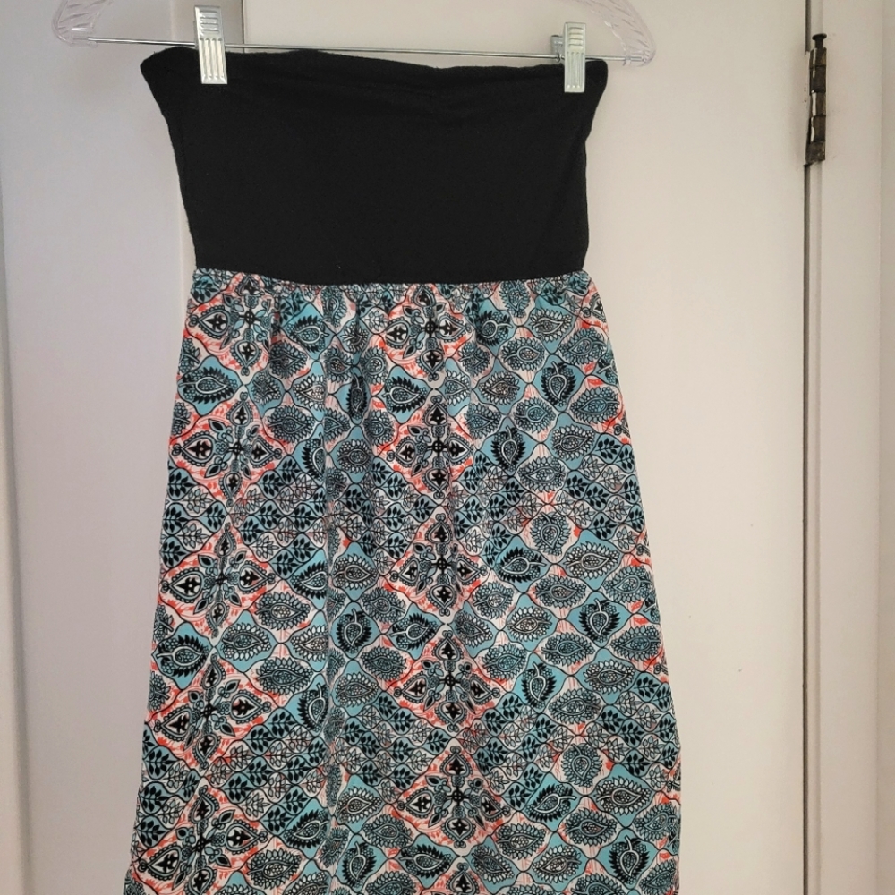 Roxy strapless dress, black and teal, small